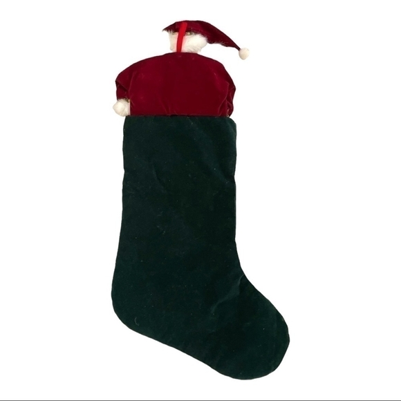 Vintage Large 24” Santa Clause Red & Green Gold 3D Velvet Stocking Christmas - Picture 4 of 4